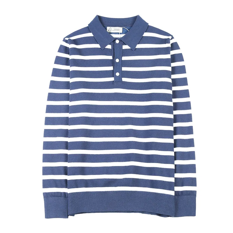 

New Male Casual Turn-down Collar Pullover Thin Sweater Men's Fashion Slim Fit Stripe Knit Bottom Sweater