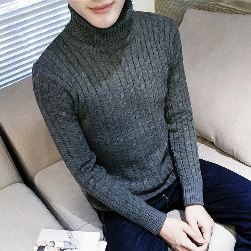 

2020 Men's Autumn Turtleneck Twist Sweater Youth Fashion Long Sleeve Sweater