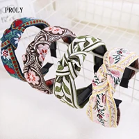 proly new fashion women headband wide side flower weaving hairband print plaid bezel hairbands for adult hair accessories