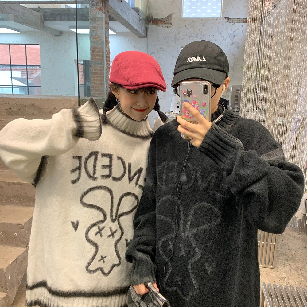 Женский свободный свитер корейской версии с принтом кролика и