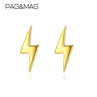 pagmag minimalism lightning shape stud earrings for women solid 925 sterling silver earrings fine jewelry pendientes mujer
