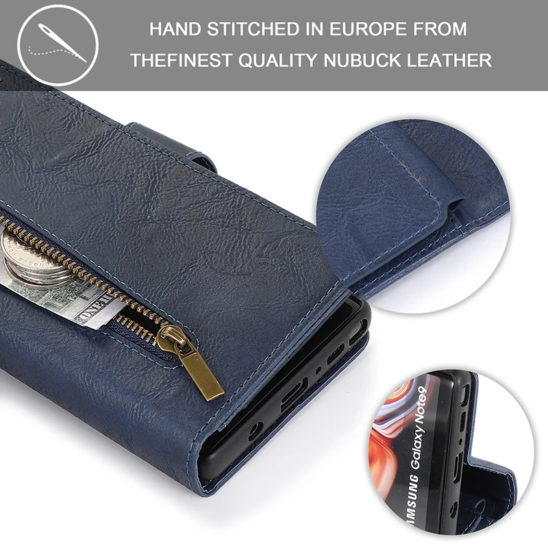 

Multifunction Detachable Zipper Wallet Case for Samsung Note 10 10+ 9 8 S10 S10E S9 S8 S7 Edge A70 A50 A750 Flip PU Leather Case