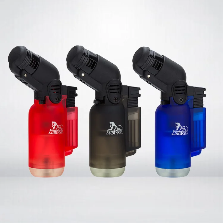 

2020 Lubinski New Butane Gas Jet Troch Lighter Plastic Transparent Nylon Single Straight Windproof Mini Cigar Cigarette Lighter