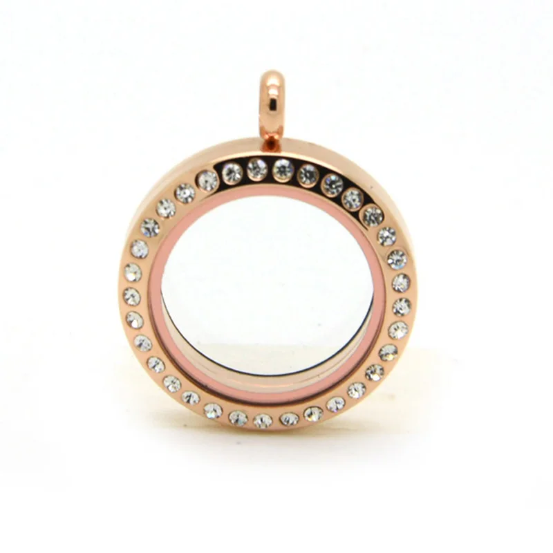 

10pcs/lot 20mm Rose Gold Stainless Steel Magnetic Glass Floating Locket With Rhinestones Floating Charms Memory Locket