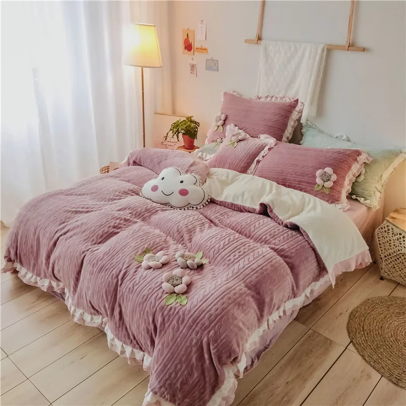 Роскошные Стерео цветы утолщаются зима теплый бархат флис фланель принцесса