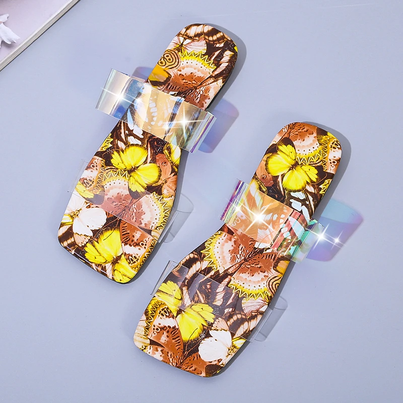 

2021 Summer New Women's Slippers Fashion Open Toe Flat Sandals Butterfly Print Outdoor Women's Shoes Plus Size 44