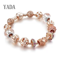 yada gifts 2020 rose gold love heartflower braceletsbangles charm for women crystal bracelet casual jewelry bracelet bt200184
