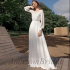 Женское шифоновое свадебное платье It's yiiya, белое винтажное платье с длинными рукавами-фонариками и круглым вырезом на лето 2019