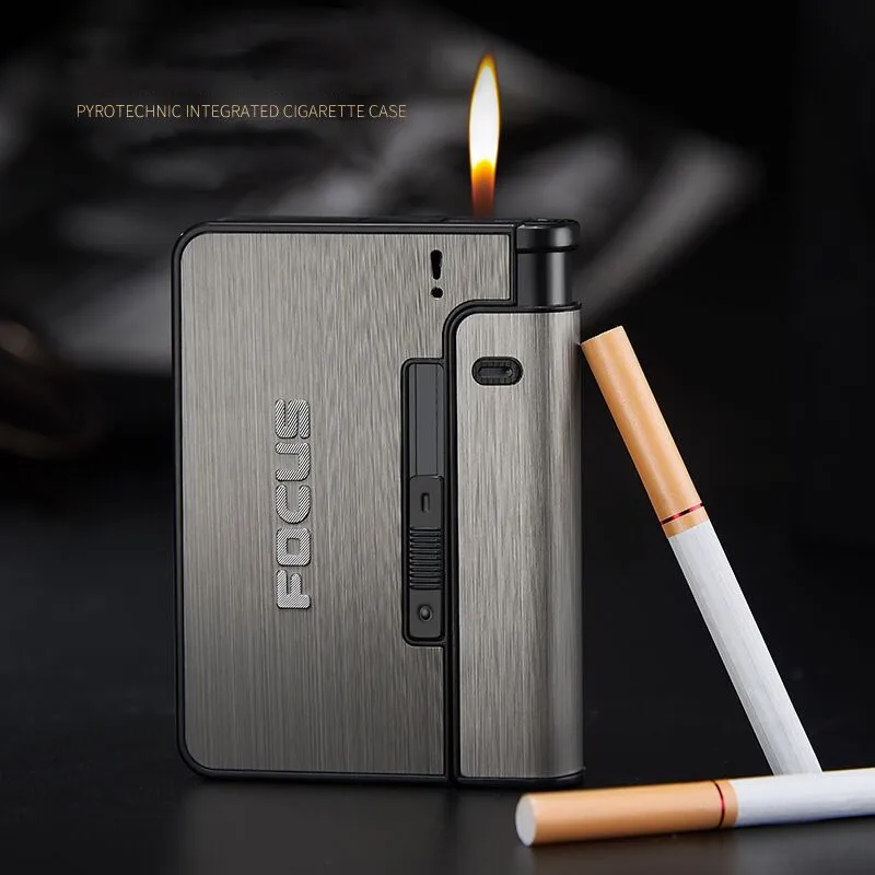 

New arrival Automatic Ejection Cigarette Dispenser Case Holder Case Lighter Gadget For Men Christmas Gift Metal Cigarette Boxes