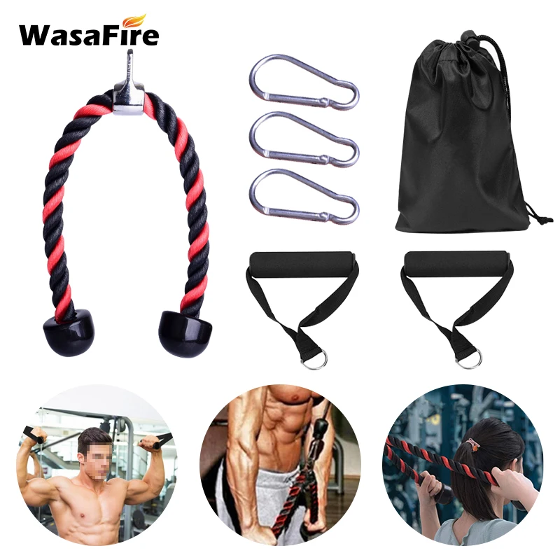 

7pcs Arm Training Pull Down Rope Exercise Handles Carabiner Clips Set Gym Home Triceps Push Down Rope with Carry Bag