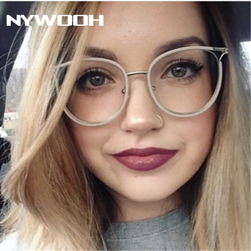 NYWOOH, трендовые очки кошачий глаз, оправа для женщин, прозрачные оптические очки, Дамская металлическая полая рама, женские поддельные очки - Цвет оправы: gray