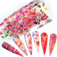 2022 10pcspack lips love valentine nail transfer foils nail art polish wraps decals diy nail beauty stickers accessories