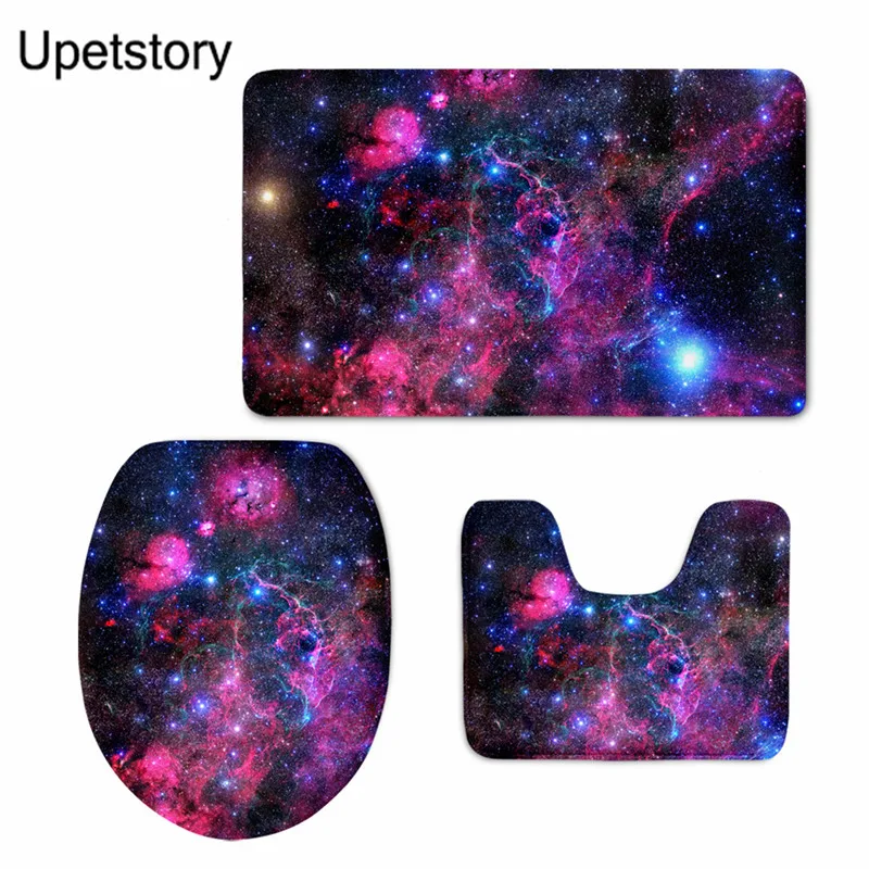 

Upetstory Galaxy Space Printed Toilet Seat Cover Round Mat 3Pcs/Set Warmer Soft Aniti-slip Bathroom Carpet Bathroom Accessories