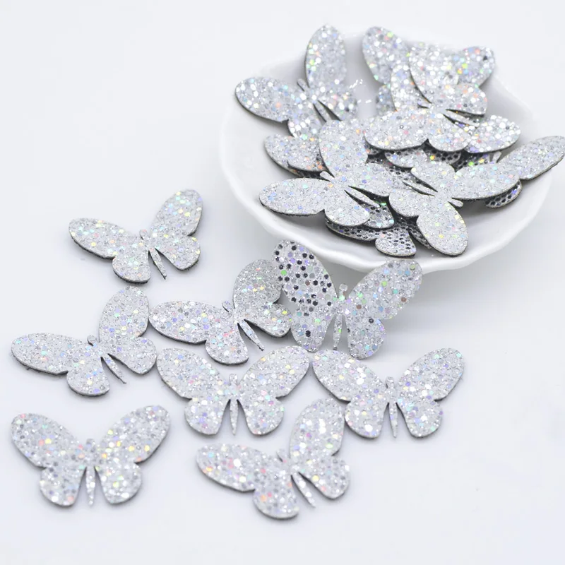 50Pcs/lot 32*22mm Padded Glitter Fabric Colorful Sequins Butterfly Appliques for DIY Headwear hair Clips Bow Decor Patches C21 |