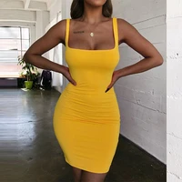 square neck sleeveless bodycon mini dress women summer yellow black mini backless party sexy club 2022 dresses