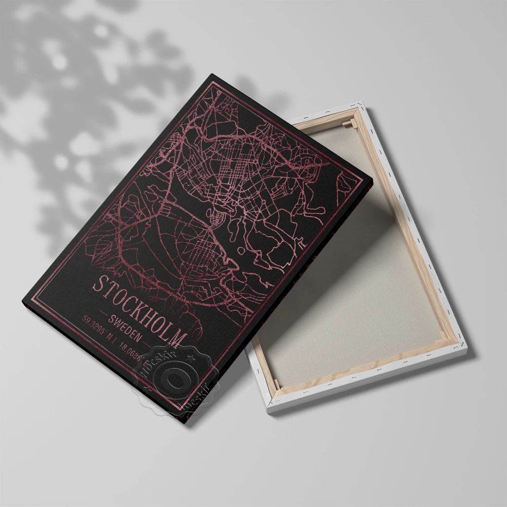 Стокгольм Швеция Карта Декор Плакат Мира Путешествия Настенная Черный Фон