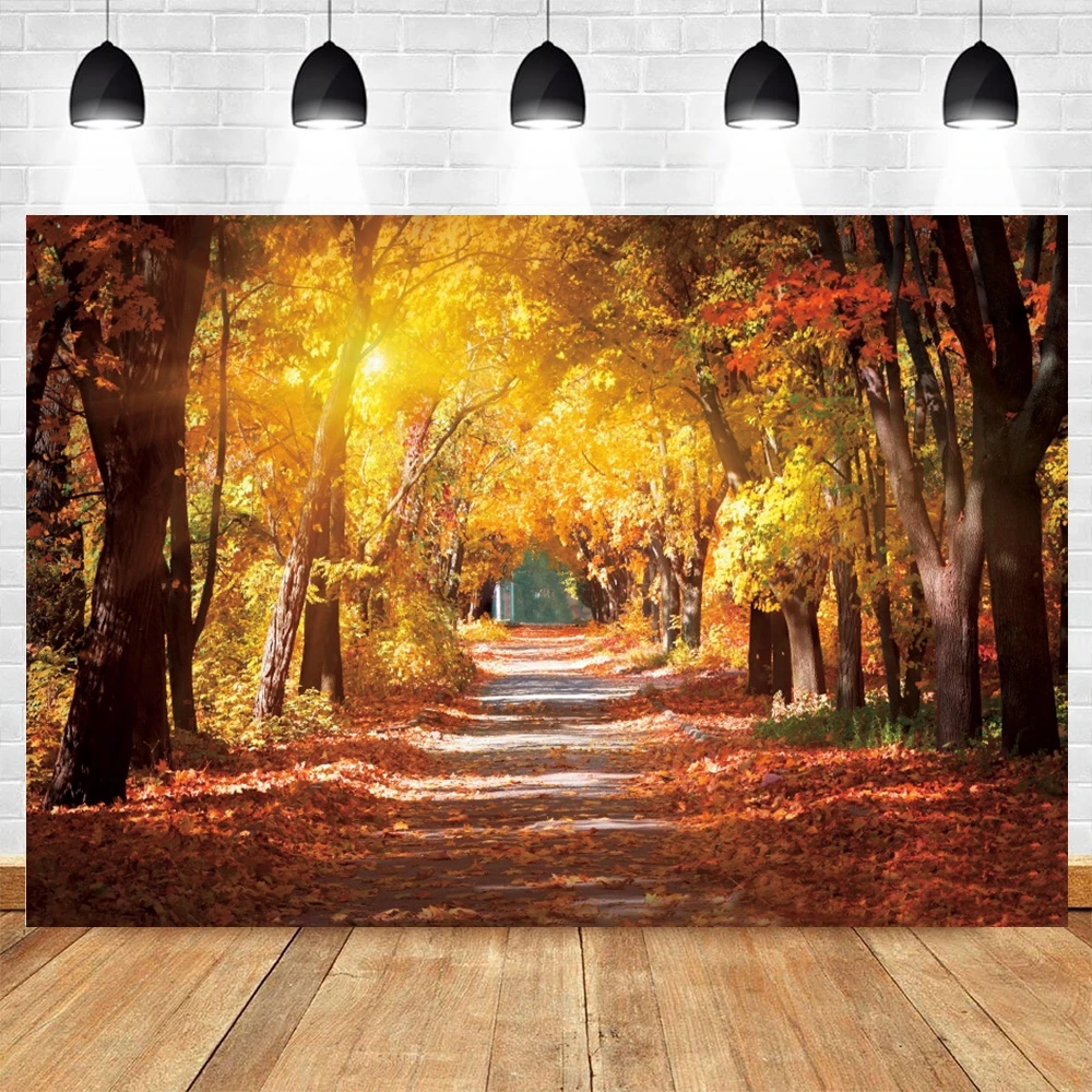 Фон для студийной фотосъемки с изображением осенних лесных деревьев и кленовых