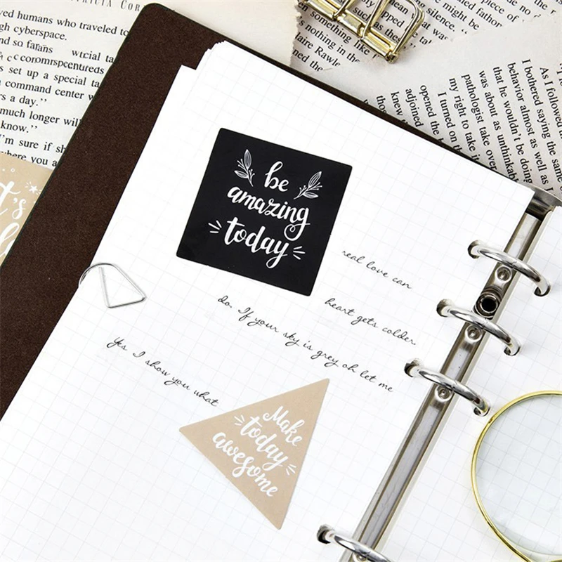 

45pcs/pack Gold Black English Greetings Stickers DIY Diary Letters Baking Label Supply Pack Decoration Paper Sticker Stationery