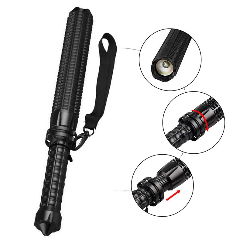 

LED Retractable Self-defense Flashlight Stick Mace Rechargerable Torch Lamp Powerful Torch Outdoors Emergency Equipment