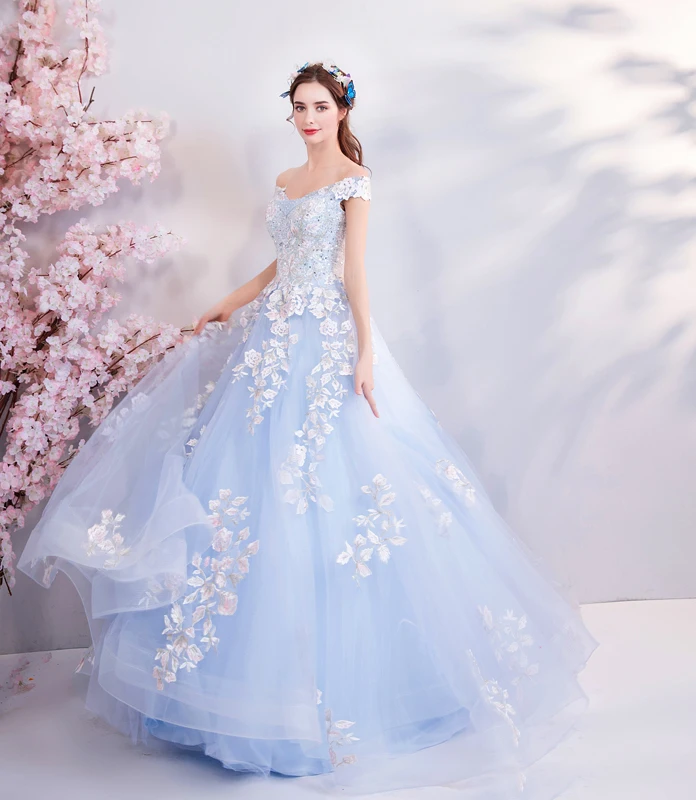 Vestidos De 15 Anos Azul Бальные платья милые 16 длинные Skly Синие Аппликации Бисероплетение