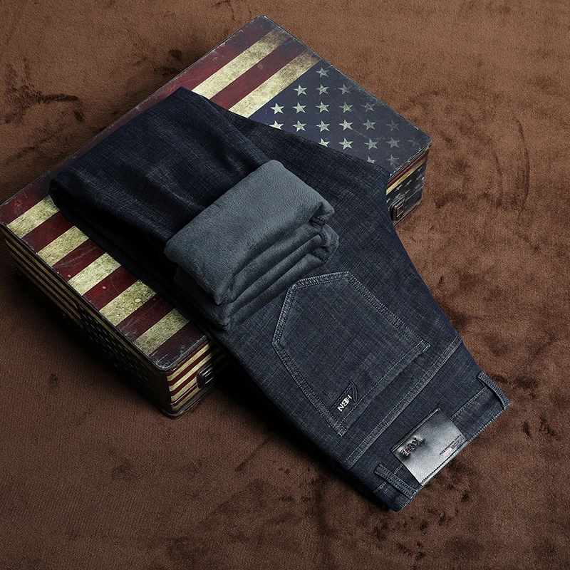 Мужские теплые джинсы большого размера новинка зимы 2019 модные повседневные