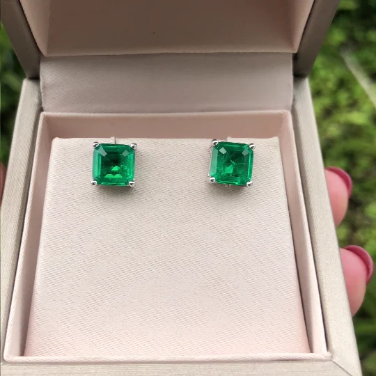 Emerald Wong Rain Винтаж стерлингового серебра 925 Изумрудное кольцо Изумрудный драгоценный камень серьги белые золотые серьги-гвоздики ювелирных изделий - Цвет камня: Emerald