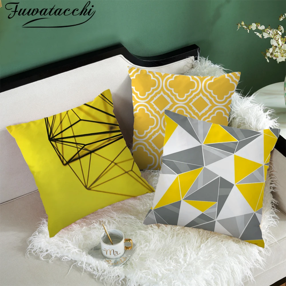 

Fuwatacchi 2020 Yellow Diamond Wave Cushion Cover Geometric Throw Pillow Case for Home Chair Sofa Decoration Square Pillowcases