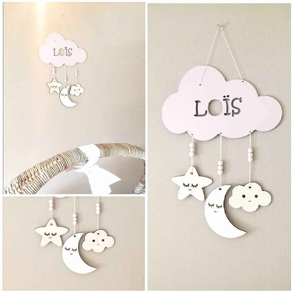 

Baby Room Decor Home Wall Hanging Wooden Moon Star Cloud Bed Bumper Children'S Home Decoration Photography Props Ins Style