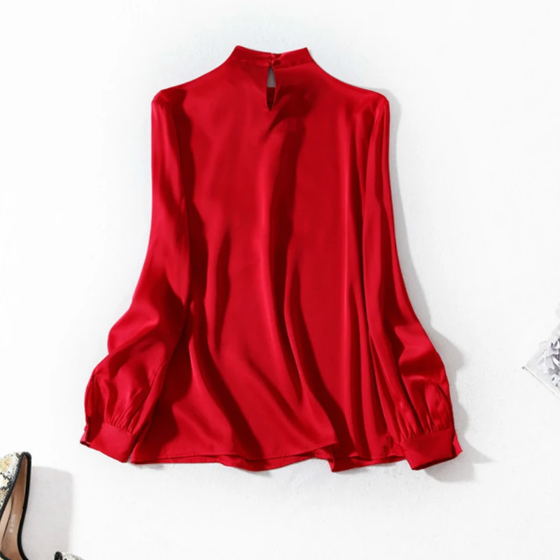 Женские рубашки с длинным рукавом из натурального шелка топы и блузки корейская