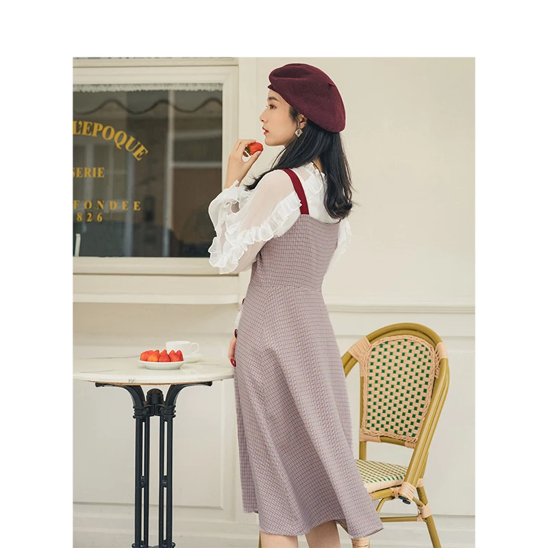 INMAN весенне-осеннее женское платье трапециевидной формы с контрастной шнуровкой