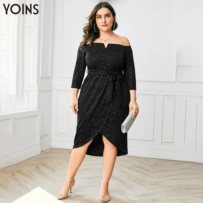 YOINS сексуальное платье с открытыми плечами и асимметрическим подолом для женщин