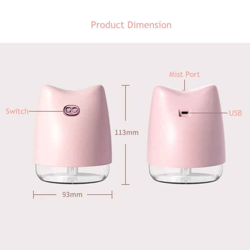 

270ml Cute Pig USB Air Humidifier For Home Ultrasonic Mist Maker with Night Lamps Mini Office Desktop Air Purifier