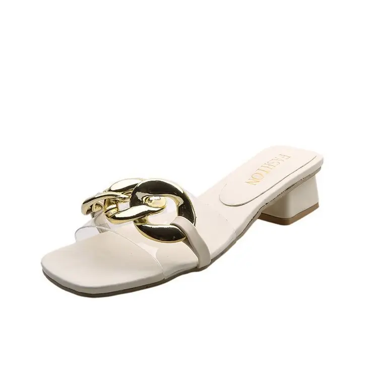 

Shoes Women Slippers Summer Pantofle Luxury Slides Transparent Heel Low Square Toe Soft 2021 Designer Rome Fashion PVC Rubber P