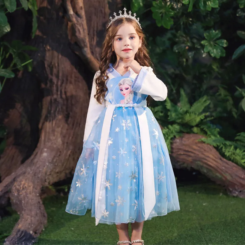 Новинка 2019 года платье принцессы Эльзы для девочек блестящее зимнее маленьких