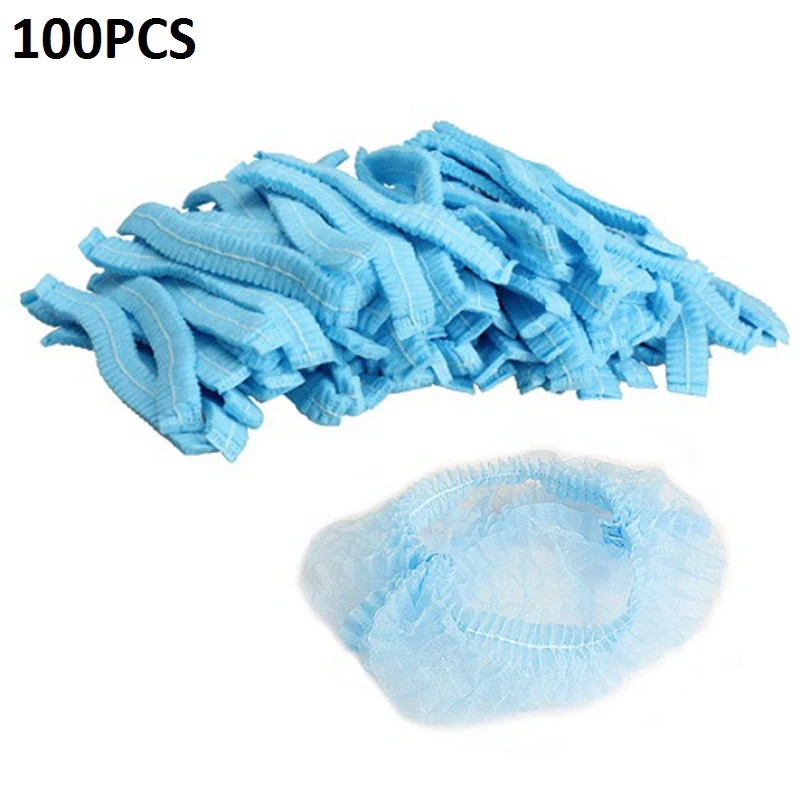 Non woven Blue 100 шт одноразовые шапки для душа, нетканые плиссированные анти-пылевые женские мужские банные шапки для волос для спа-салона, аксессуары для душа и ванной - Цвет: Non woven Blue