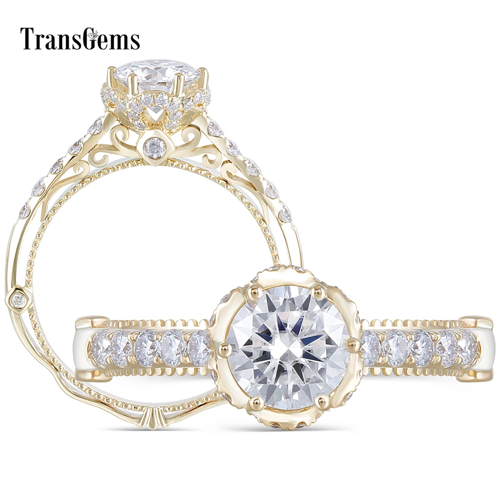Женское Винтажное кольцо Transgems для помолвки с моиссанитом 14 K 585 желтое золото 1ct 6 5