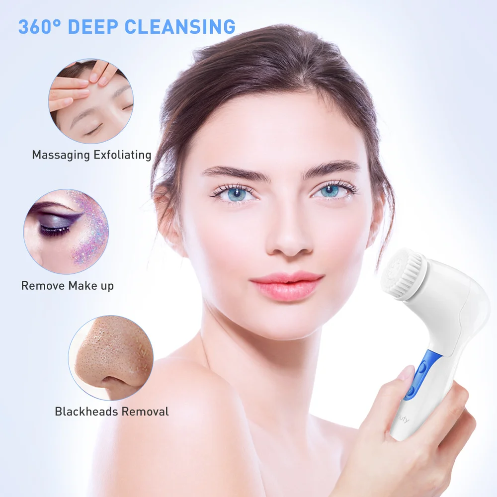 

ETEREAUTY 4 in 1 Waterproof Electric Facial and Body Cleansing Brush with 4 Brush Heads for Removing Blackhead Exfoliating and