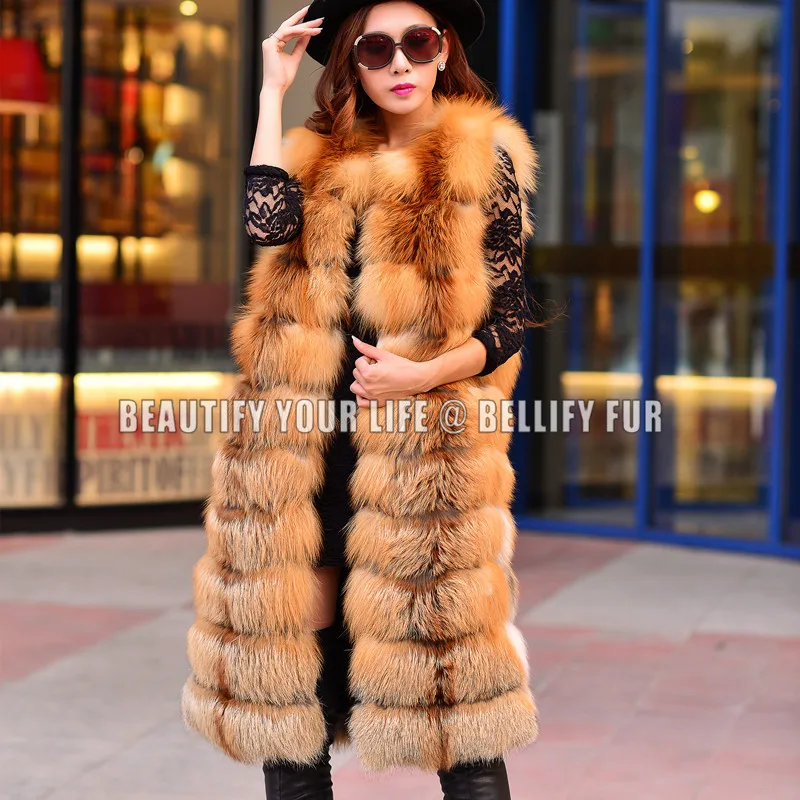 Роскошный брендовый дизайнерский жилет длиной 100 см из натурального красного