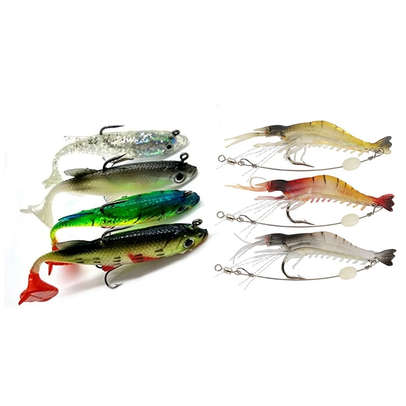 

4Pcs Arrive 8Cm 14G Soft Bait Lead Head Sea Fish Lures T Tail & 3X Soft Plastic Lures Artificial Bait Luminous Shrimp