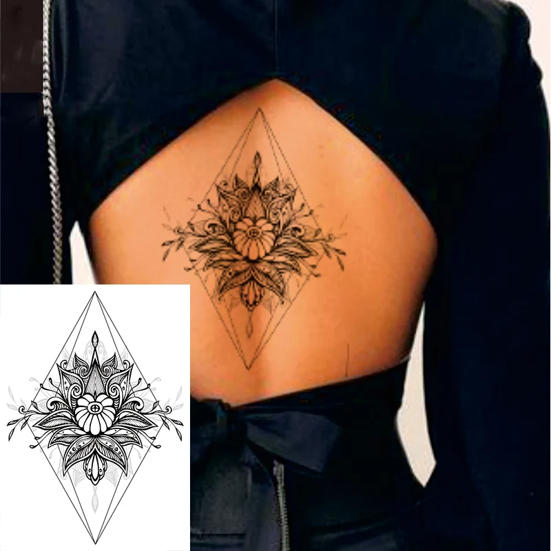 1 PIECE Back or Sternum Body Mandela With Dream Catcher Flower Waterproof Temporary Tattoo Art Sexy Waist Fake Tatoo | Красота и