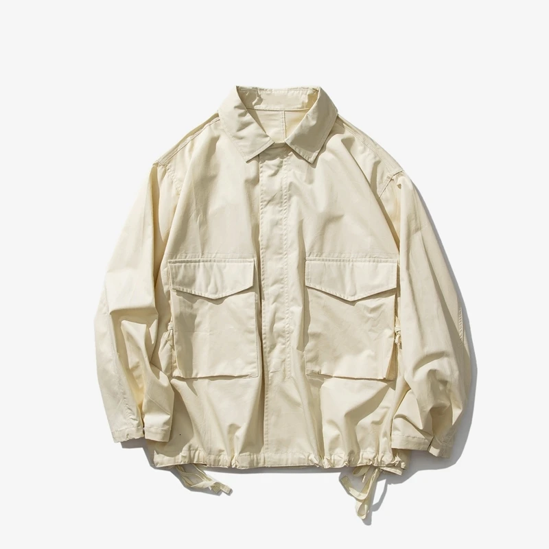 

Uyuk fall 's New Men's Jacket In Style Pocket Drawstring Hip Hop Loose Solid Color Casual Hombre Streetwear