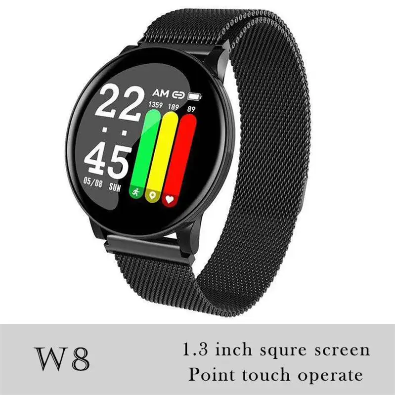 W8 Black steel 696 K9-WF, полный педометр с сенсорным управлением, Смарт-часы, фитнес-трекер, монитор сердечного ритма, кровяное давление, Смарт-часы, смарт-браслет - Цвет: W8 Black steel
