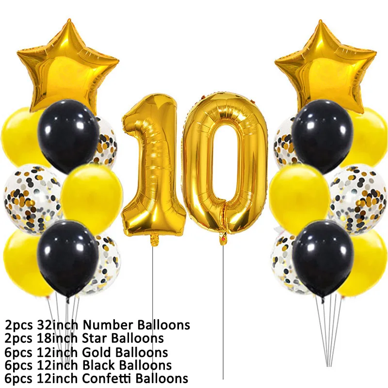 Шары из фольги № 10 для лет украшение дня рождения золотистые черные на годовщину