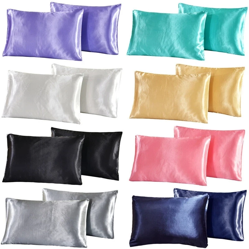 

2 PCS Silk Satin Pillowcases Smooth Pillow Cases Solid Cool Sateen Pillow Cover With Envelope Closure 20x26/20x30/20x40 Inch