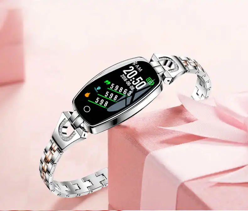 Silver Discount Смарт-браслет H8, женские Смарт-часы, измеритель артериального давления, пульсометр, фитнес-браслет, трекер для Xiaomi, Apple Phone, умный Браслет - Цвет: Silver Discount