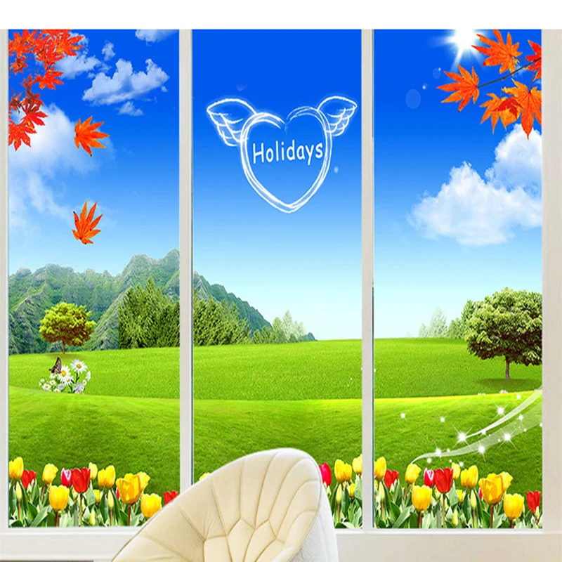 

Living room background wall stickers balcony kitchen bathroom wardrobe sliding door glass film sticker landscape