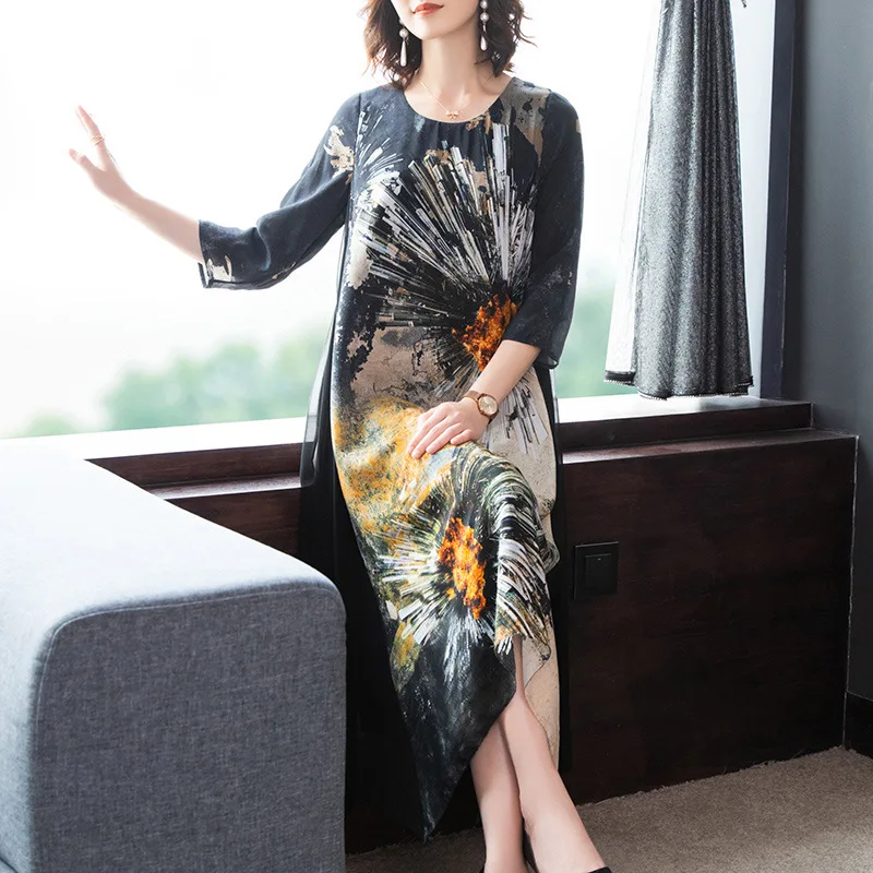 Женское длинное платье в стиле ретро летнее с принтом расшитое книзу 2020|Женские