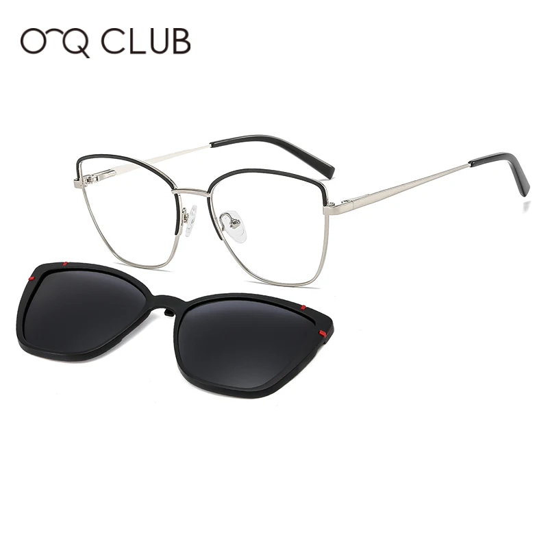 

O-Q CLUB Sunglasses Women Optical Myopia Fashion Prescription Eyeglasses Magnetic Clip On Polarized Cat Eye Spectacles B23109