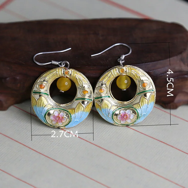 

Original design sterling silver retro Chinese style ancient style Hanfu cheongsam cloisonne earrings
