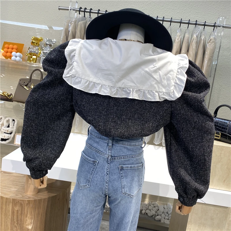 

Palace Wind French Bubble Sleeve Reduces Age Shirt Of 2021 New Sweet Temperament Collar Elastic Waist All-match Shirt